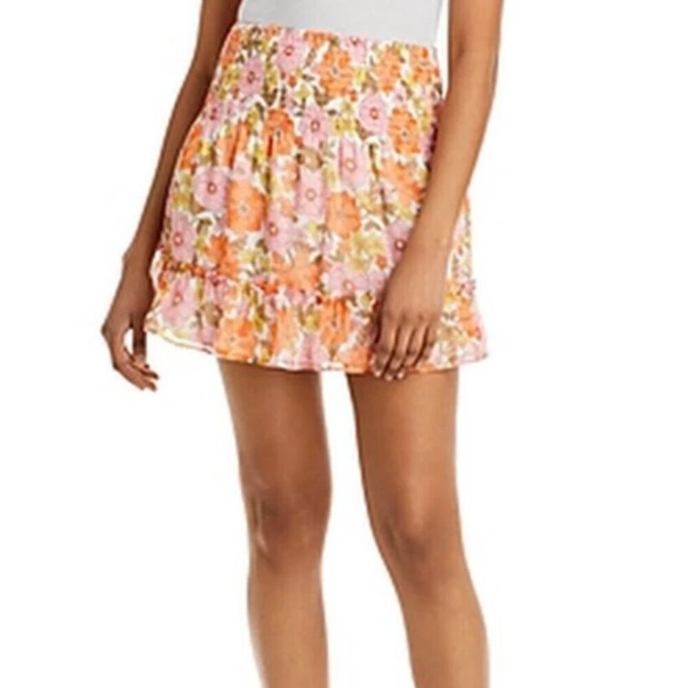 Aqua Floral Tiered Ruffle Mini Skirt